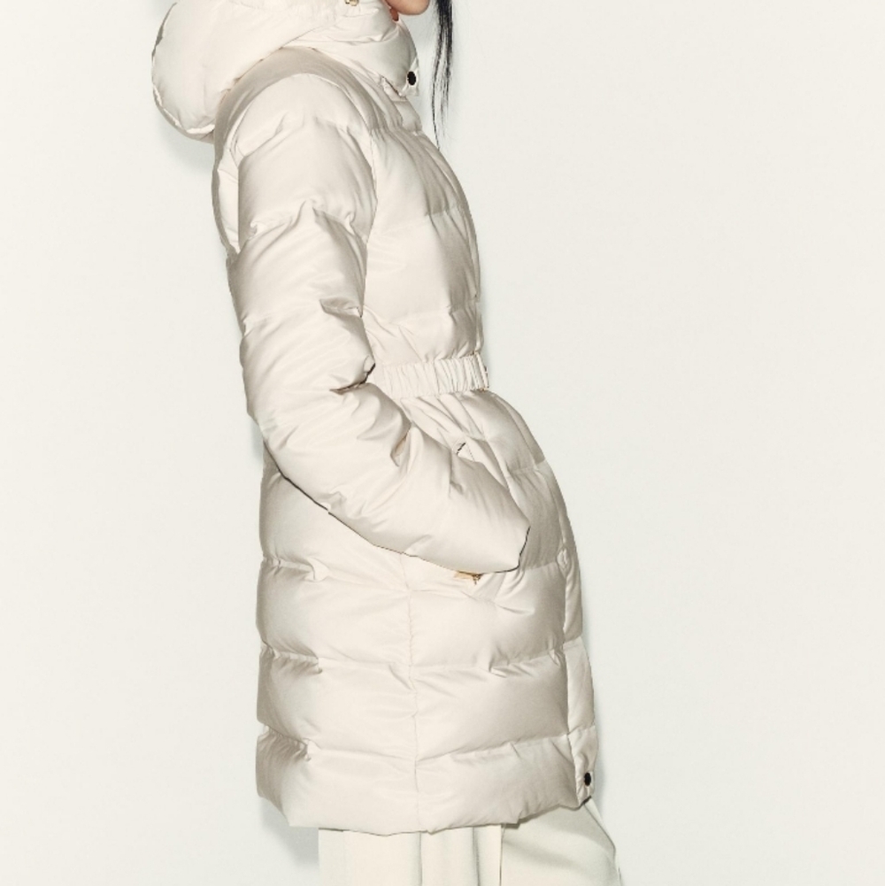 ZARA Women’s Water Repellent Windproof Hooded Puffer Coat(Ecru, US L) - Picture 3 of 16